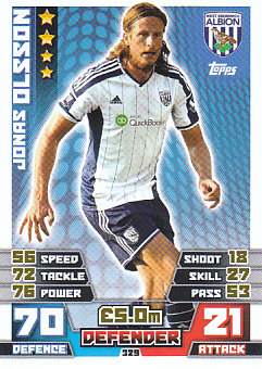 Jonas Olsson West Bromwich Albion 2014/15 Topps Match Attax #329